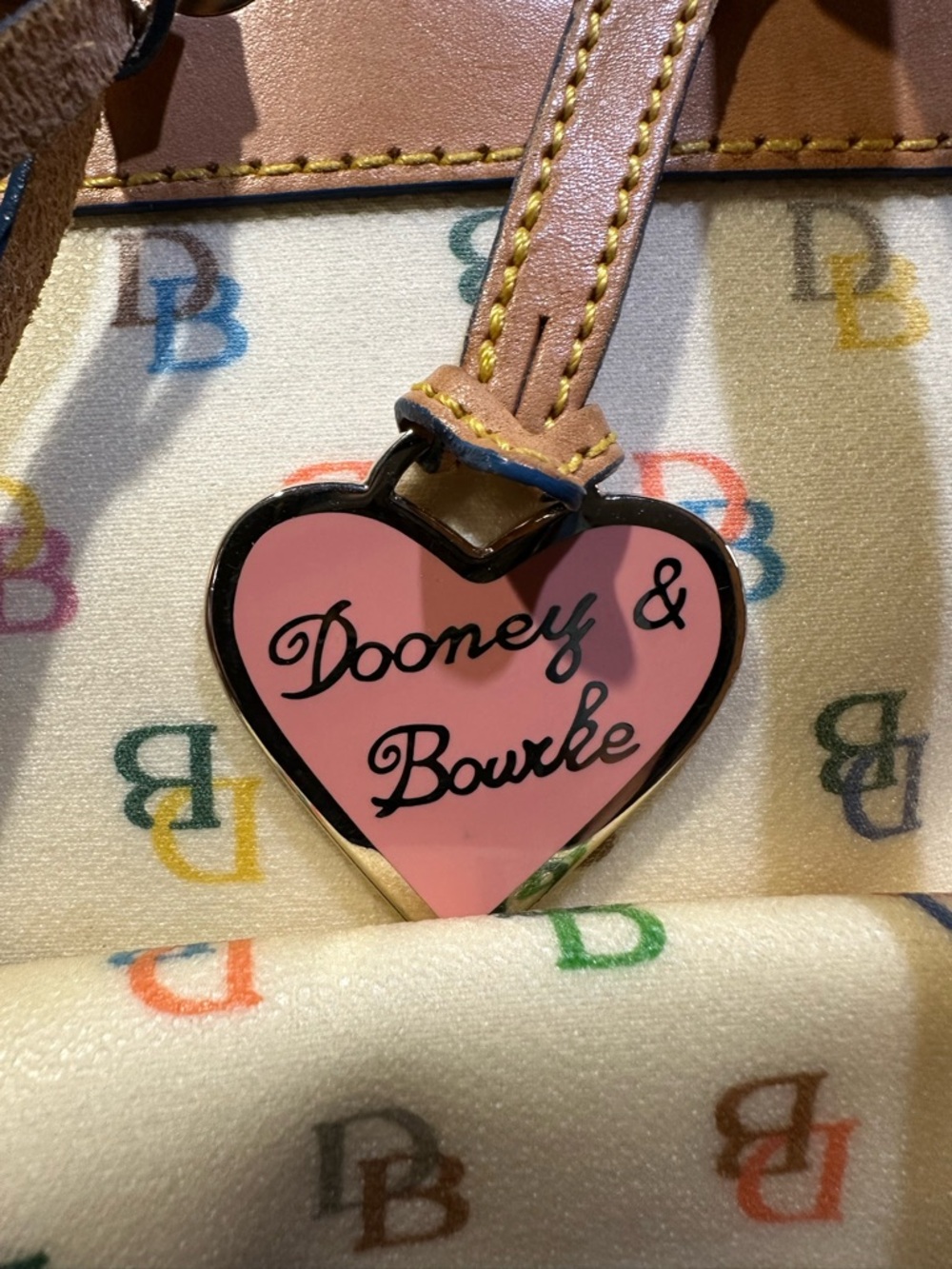 Dooney & Bourke Cream Multicolor DB Logo Tote with Matching Pouch - Picture 5 of 12